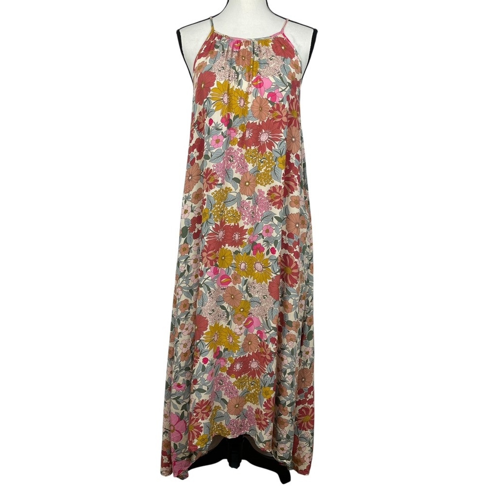 Easel Women's Maxi Dress Large Floral Spaghetti Strap Sundress Retro 70s Boho - Picture 1 of 10